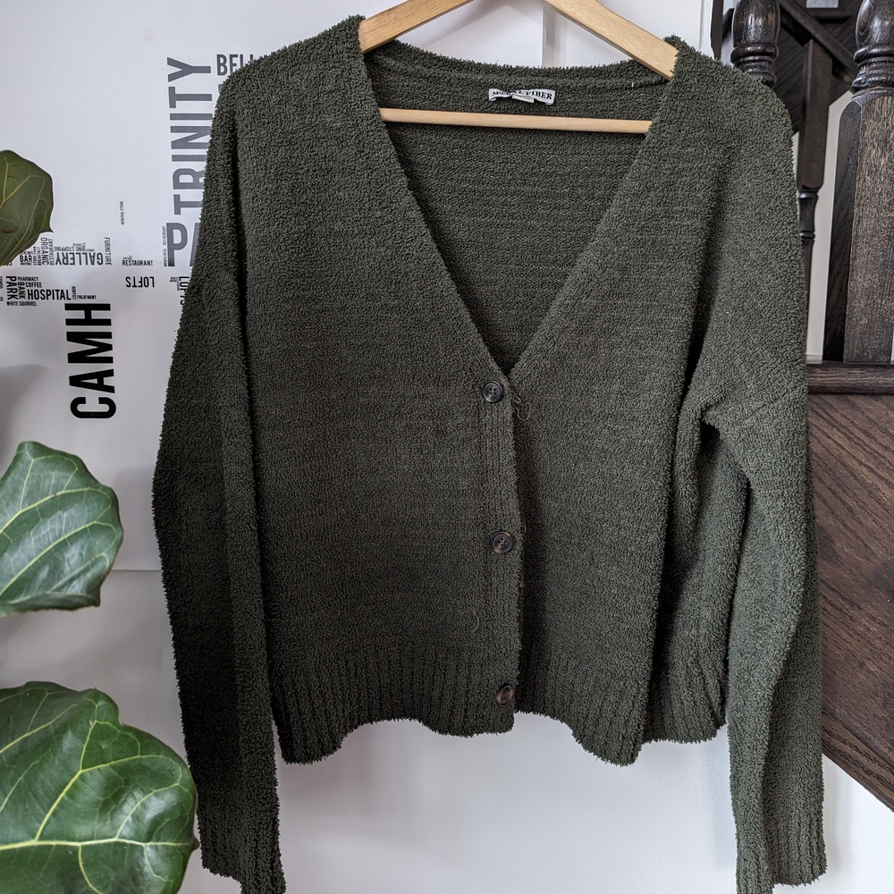 Olive Green V-Neck Cardigan Sweater